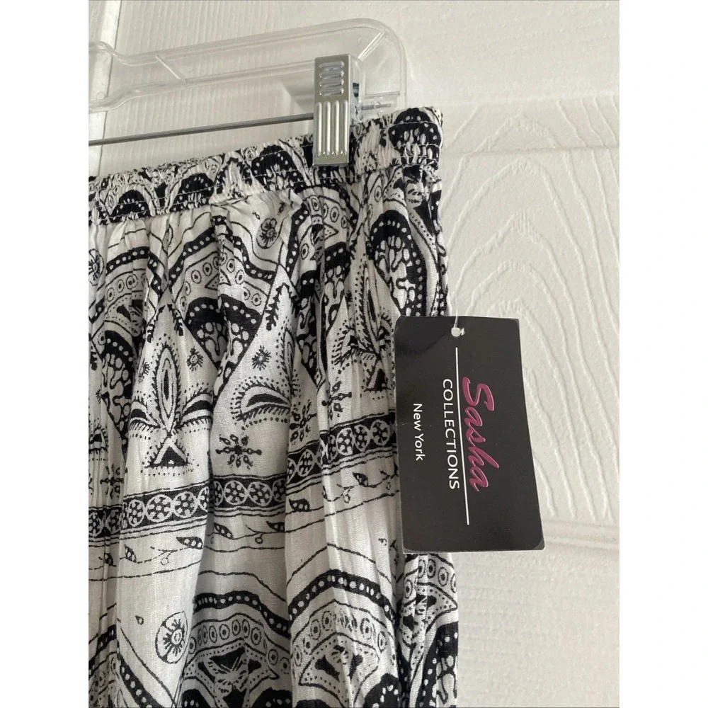 Sasha Collections Boho Maxi Skirt Womens Size M Black White Paisley Cotton Gauze